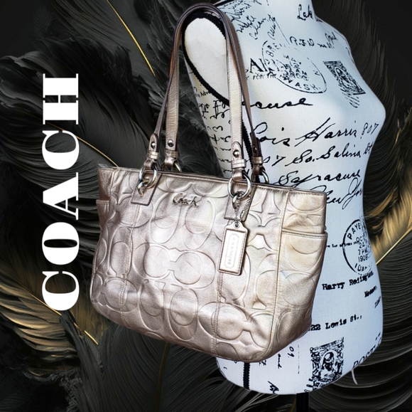 💯 COACH Gold Gallery Embossed Metallic Leather Tote Purse - Picture 15 of 15